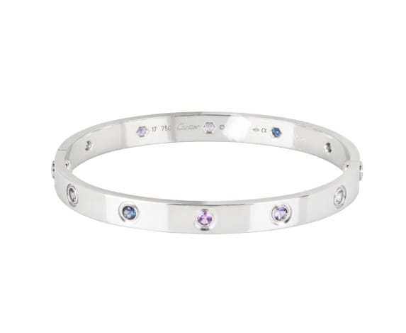 Cartier Multi Color Gemstone Rainbow White Gold Love Bracelet