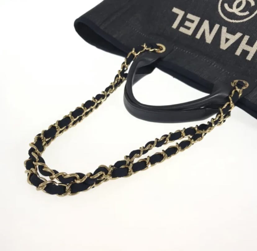 CHANEL Denim & Leather Deauville GM Tote Handbag