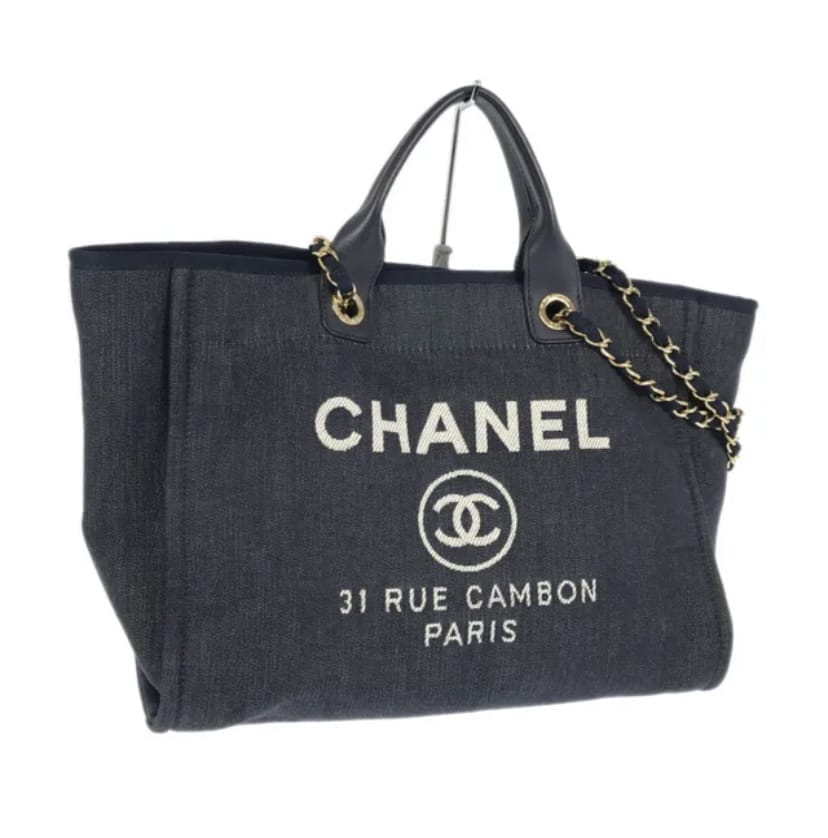 CHANEL Denim & Leather Deauville GM Tote Handbag