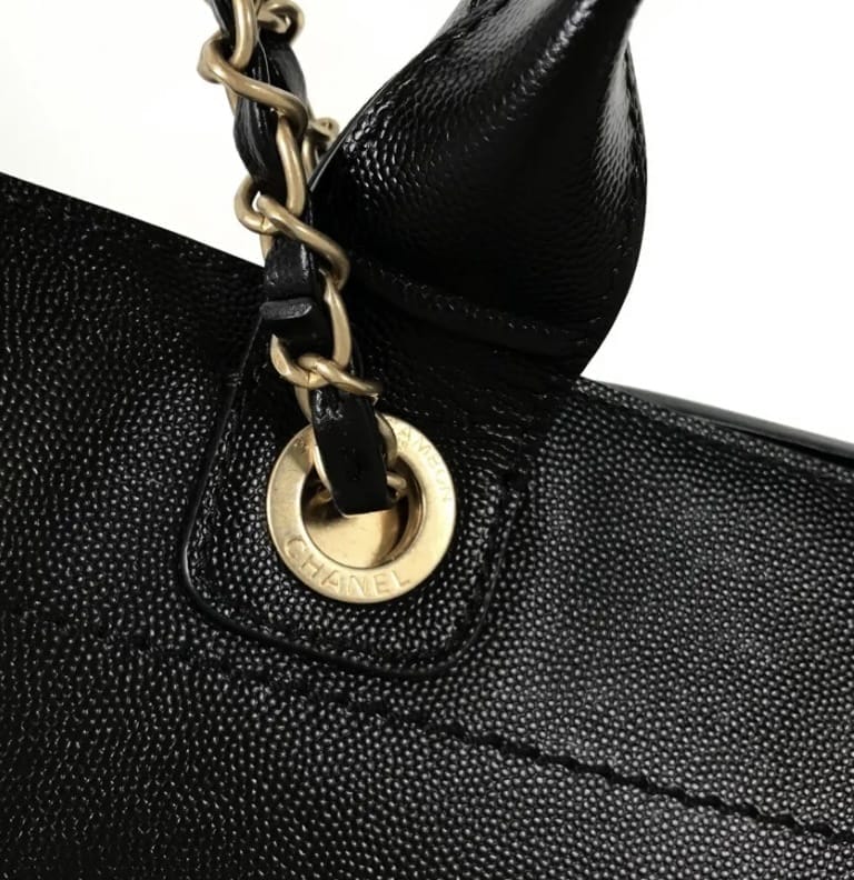 CHANEL Caviar Gold Hardware Studded Deauville GM Tote Handbag