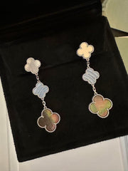 Van Cleef & Arpels Chalcedony, Mother of Pearl 3-Tier Magic Alhambra White Gold Earrings