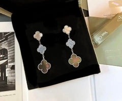 Van Cleef & Arpels Chalcedony, Mother of Pearl 3-Tier Magic Alhambra White Gold Earrings