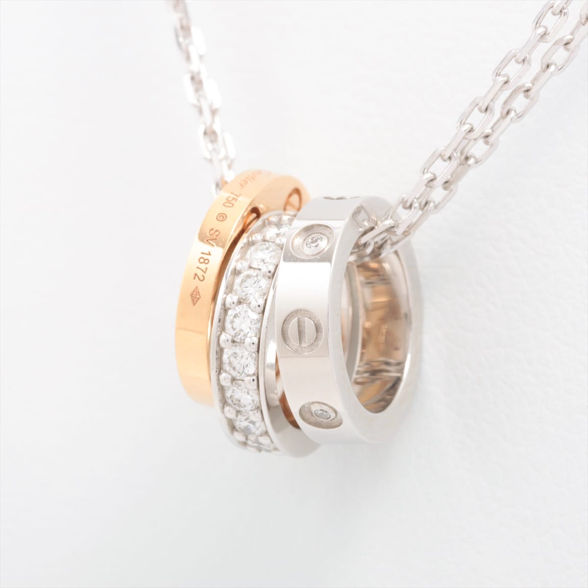 Cartier Diamond 3 Ring Love Set Pendant & Chain ~Necklace