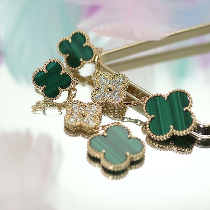 Van Cleef & Arpels Diamond Malachite Vintage Alhambra 3- Tiered Earrings