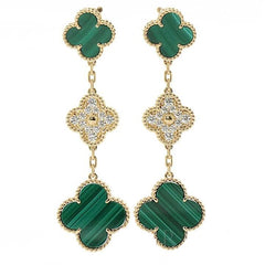 Van Cleef & Arpels Diamond Malachite Vintage Alhambra 3- Tiered Earrings