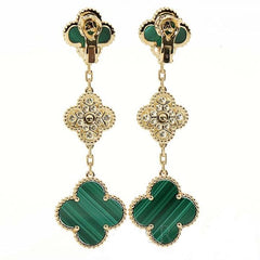 Van Cleef & Arpels Diamond Malachite Vintage Alhambra 3- Tiered Earrings