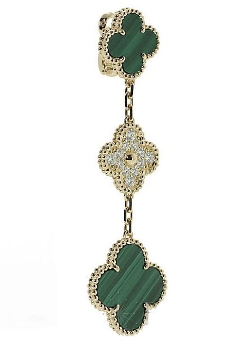 Van Cleef & Arpels Diamond Malachite Vintage Alhambra 3- Tiered Earrings