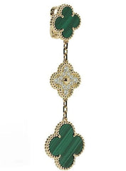 Van Cleef & Arpels Diamond Malachite Vintage Alhambra 3- Tiered Earrings