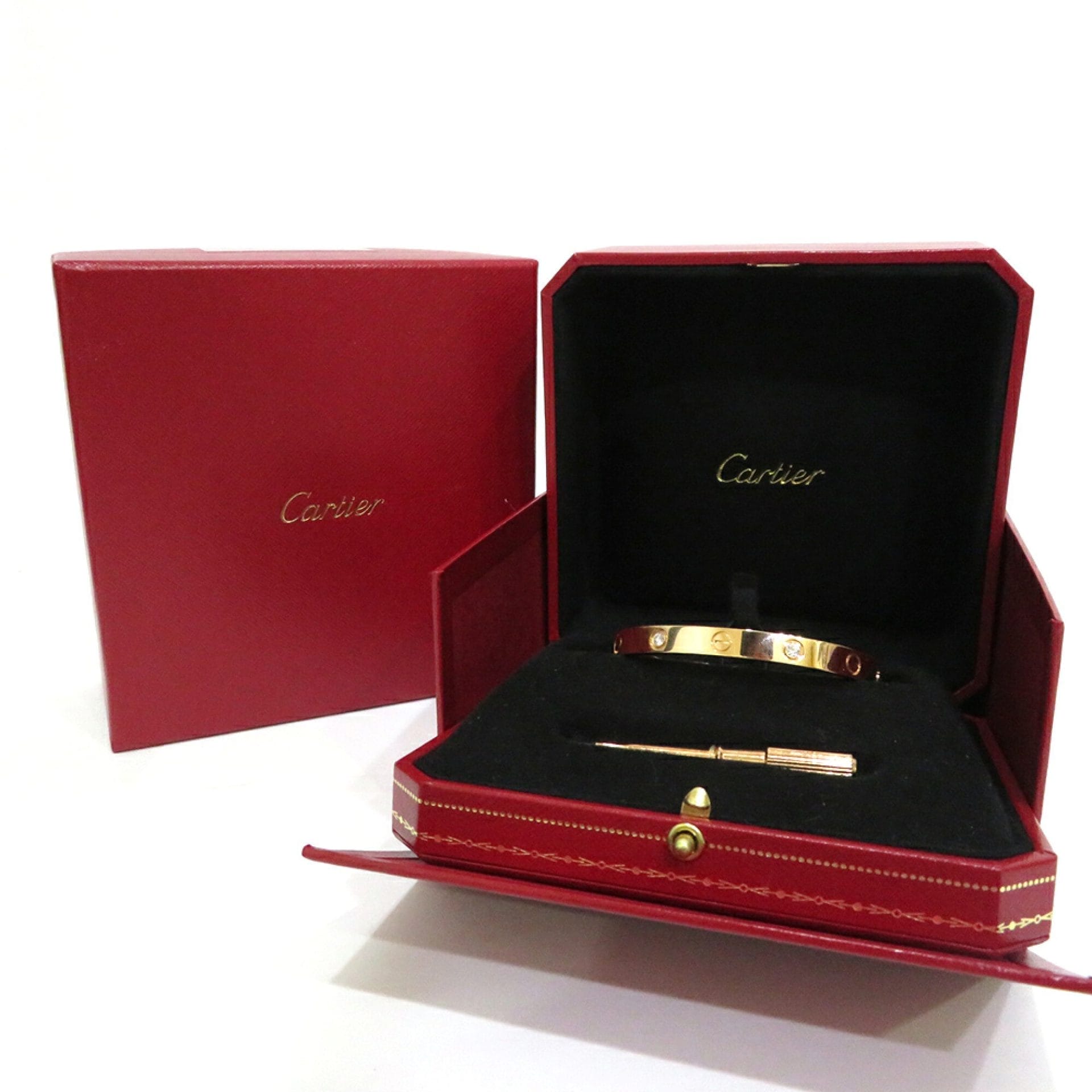 Cartier 4 Diamond 18KT Rose Gold Love Bracelet, Size 17, New Screw Model