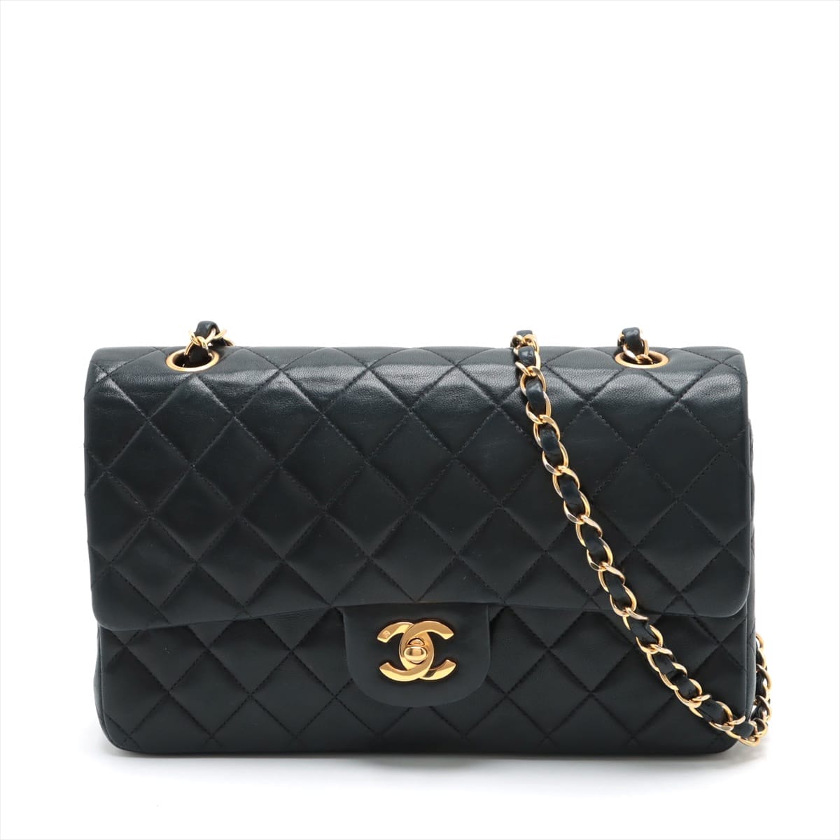 CHANEL Vintage Black Lambskin Leather Medium Double Flap w/ 24KT Gold Hardware