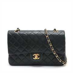 CHANEL Vintage Black Lambskin Leather Medium Double Flap w/ 24KT Gold Hardware