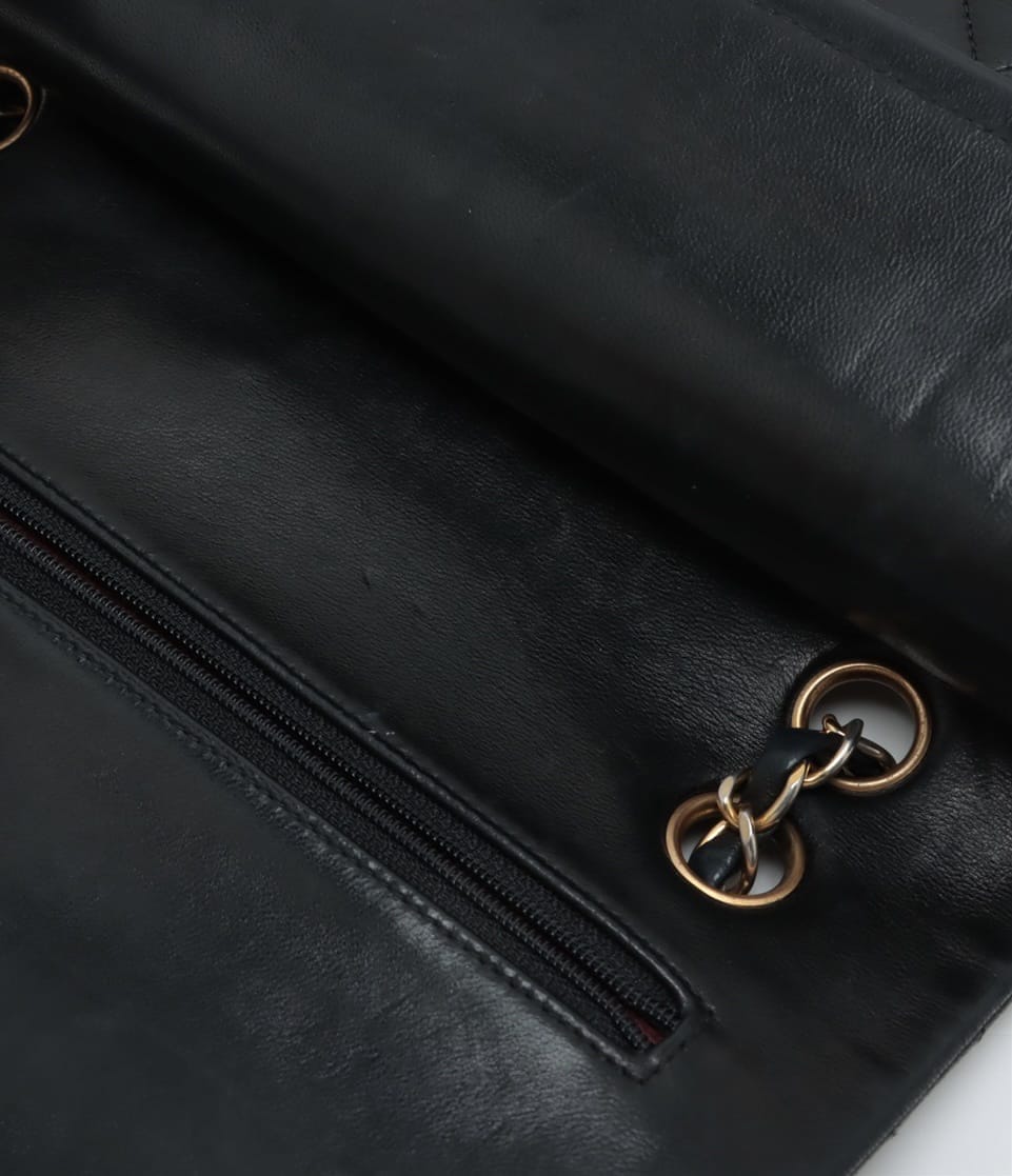 CHANEL Vintage Black Lambskin Leather Medium Double Flap w/ 24KT Gold Hardware
