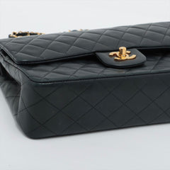 CHANEL Vintage Black Lambskin Leather Medium Double Flap w/ 24KT Gold Hardware