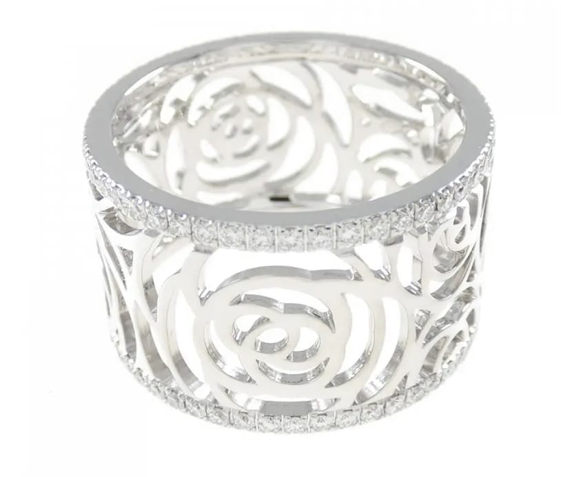 CHANEL Ajoure Camelia Flowers White Gold Ring
