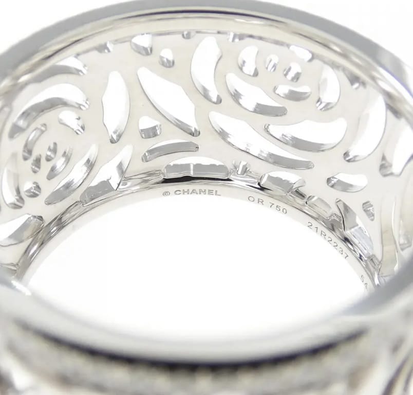 CHANEL Ajoure Camelia Flowers White Gold Ring