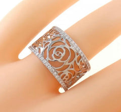 CHANEL Ajoure Camelia Flowers White Gold Ring