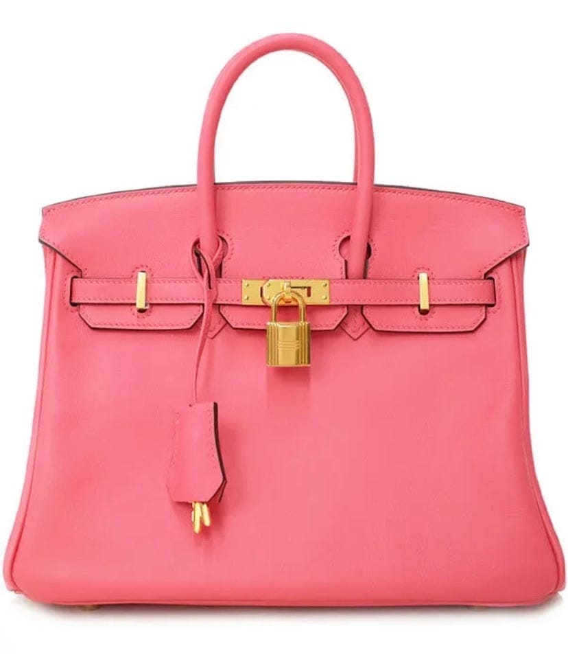 Hermes 25 Rose Azalee Veau Swift Leather Birkin Bag