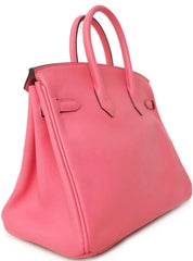 Hermes 25 Rose Azalee Veau Swift Leather Birkin Bag