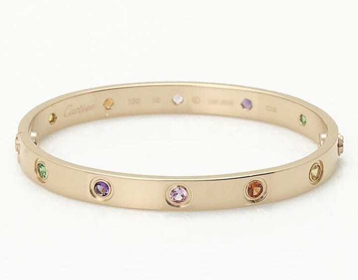 Cartier Rainbow Multi-Color Gemstone Love Bracelet, Size 16