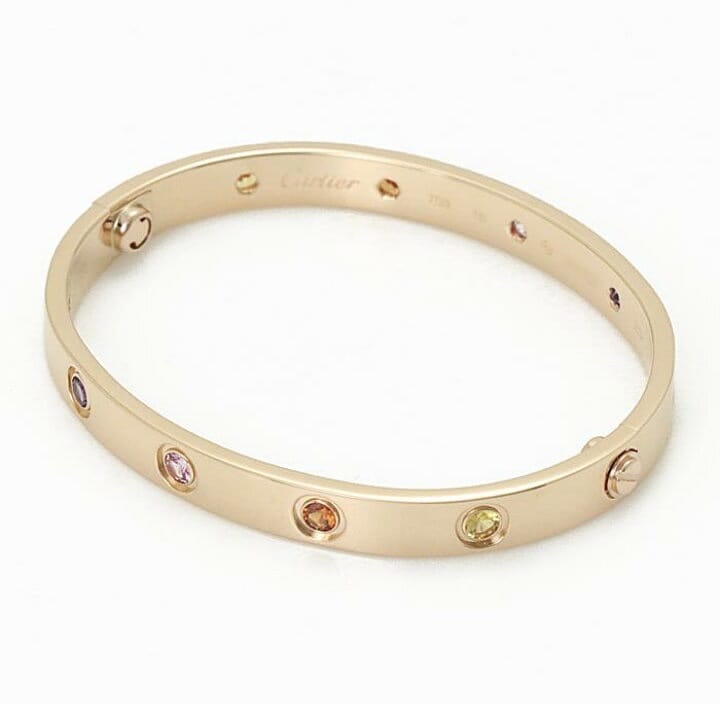 Cartier Rainbow Multi-Color Gemstone Love Bracelet, Size 16