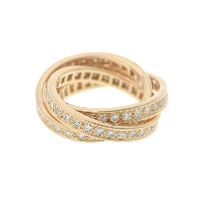 Cartier Full Diamond-Paved Trinity Rolling Ring, 18KT Yellow Gold Size 49
