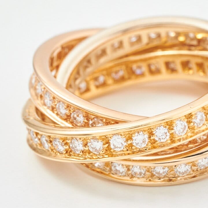 Cartier Full Diamond-Paved Trinity Rolling Ring, 18KT Yellow Gold Size 49