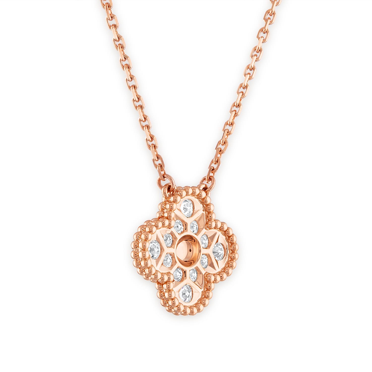 Van Cleef Arpels Vintage Alhambra Diamond Pendant Necklace, Rose Gold