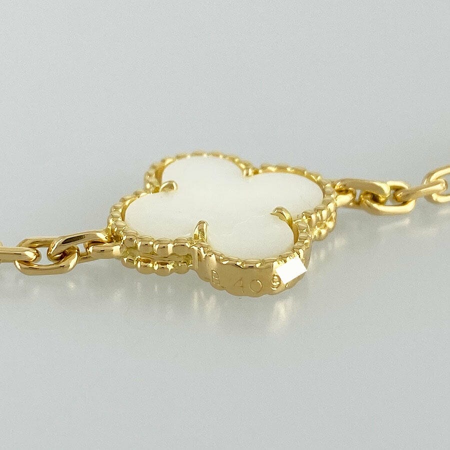Van Cleef & Arpels Mother of Pearl 18KT Yellow Gold Vintage Alhambra 9-motif Necklace