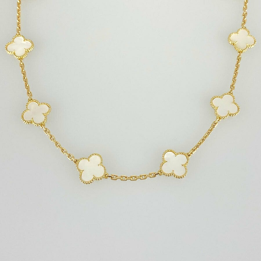Van Cleef & Arpels Mother of Pearl 18KT Yellow Gold Vintage Alhambra 9-motif Necklace